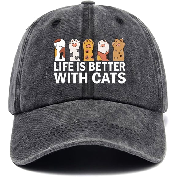 Life is Better with Cats,Funny Baseball Cap,Funny Hats,Cat Hat,Cat Lover Hat Gifts,Adjustable Cotton Baseball Cap for Men Women Black