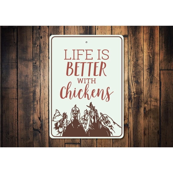 Life is Better with Chickens Novelty Decor, Metal Wall Sign - 10x14 Inches