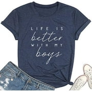 AIMITAG Life is Better with My Boys Shirts for Women Mom Letters Graphic T Shirt Funny Short Sleeve Casual Mama Tops Tees