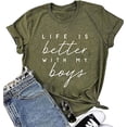 thumbnail image 1 of Life is Better with My Boys Shirts for Women Mom Letters Graphic T Shirt Funny Short Sleeve Casual Mama Tops Tees, 1 of 3