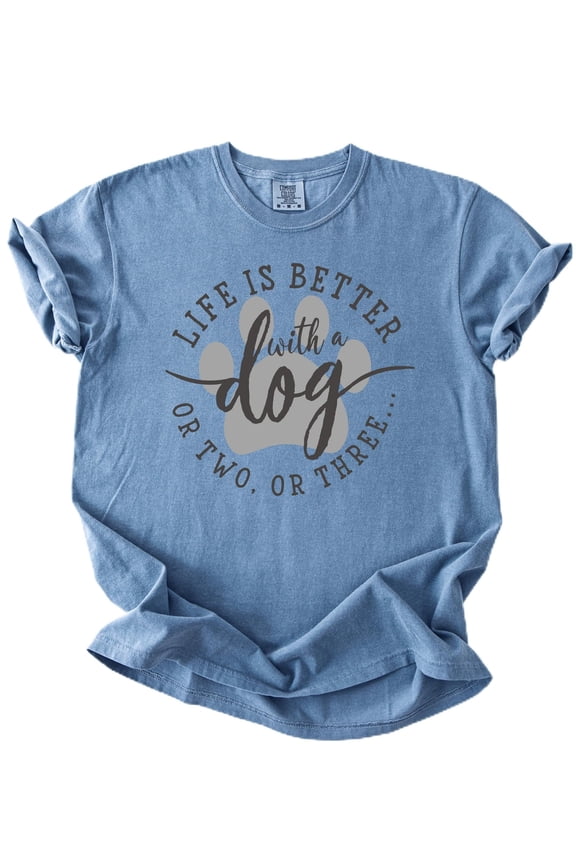 Life is Better with a Dog Shirt for Women Funny Dog Mom Graphic TShirt Blue Jean Shirt Adult Large