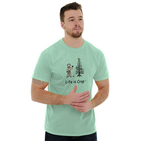 Life is Crap Funny Christmas Tree Men's Graphic T Shirt Tees Brisco Brands S