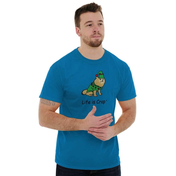 Life is Crap Grumpy Christmas Elf Dog Men's Graphic T Shirt Tees Brisco Brands 2X