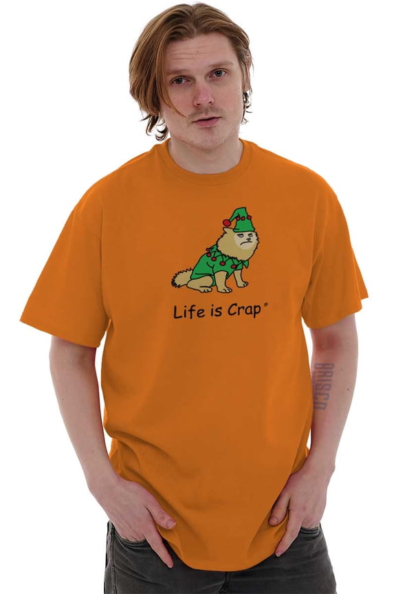 Life is Crap Grumpy Christmas Elf Dog Men's Graphic T Shirt Tees Brisco Brands S