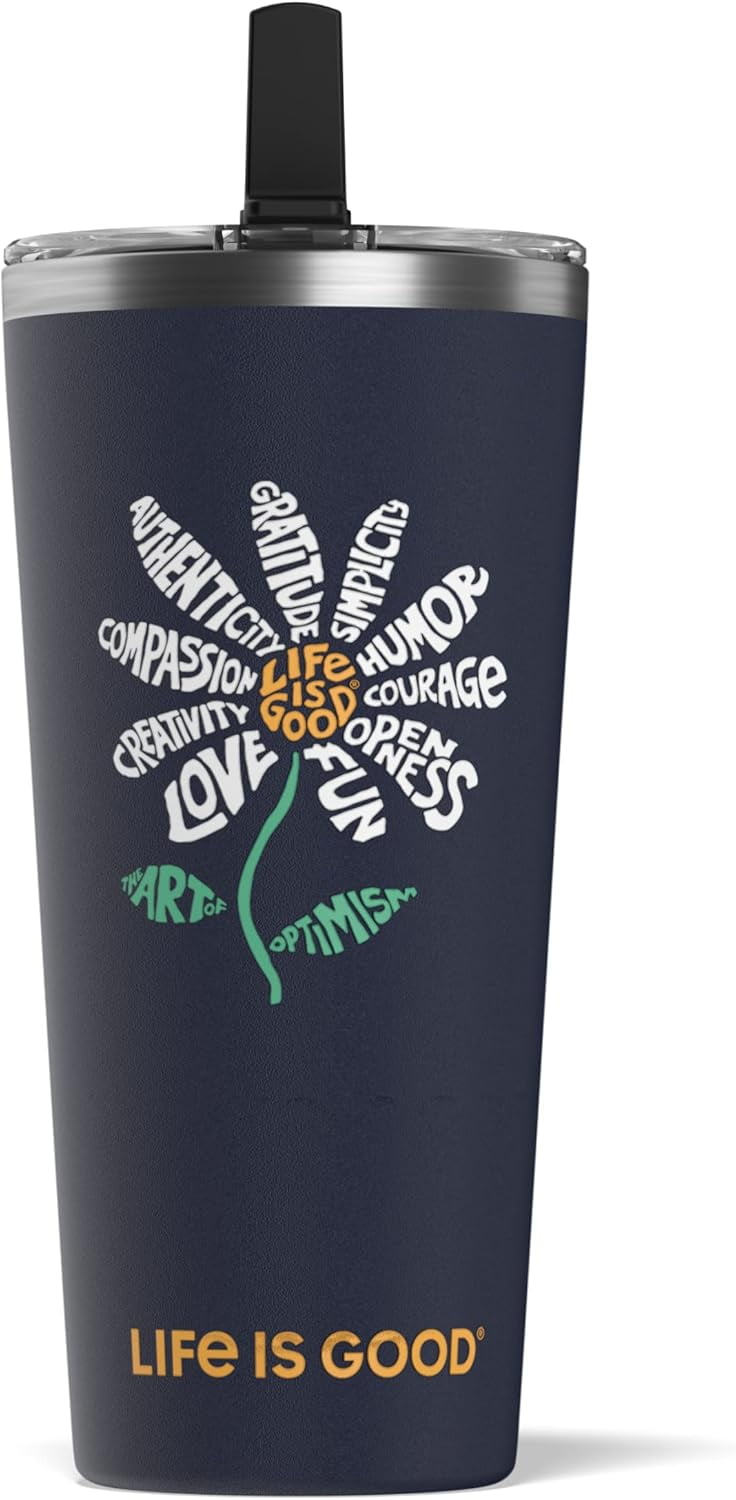 Life is Good 25 oz Stainless Steel Insulated Tumbler Daisy on Blue
