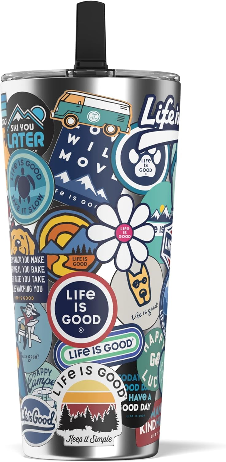 Life is Good 25oz Stainless Steel Insulated Tumbler Sticker Collage
