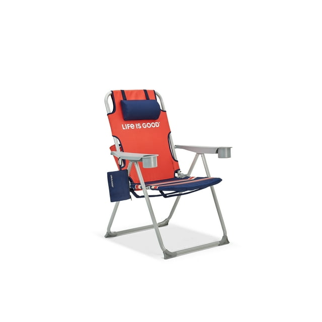 Life is Good Backpack Lawn Chair - Silver Frame - Orange Daisy