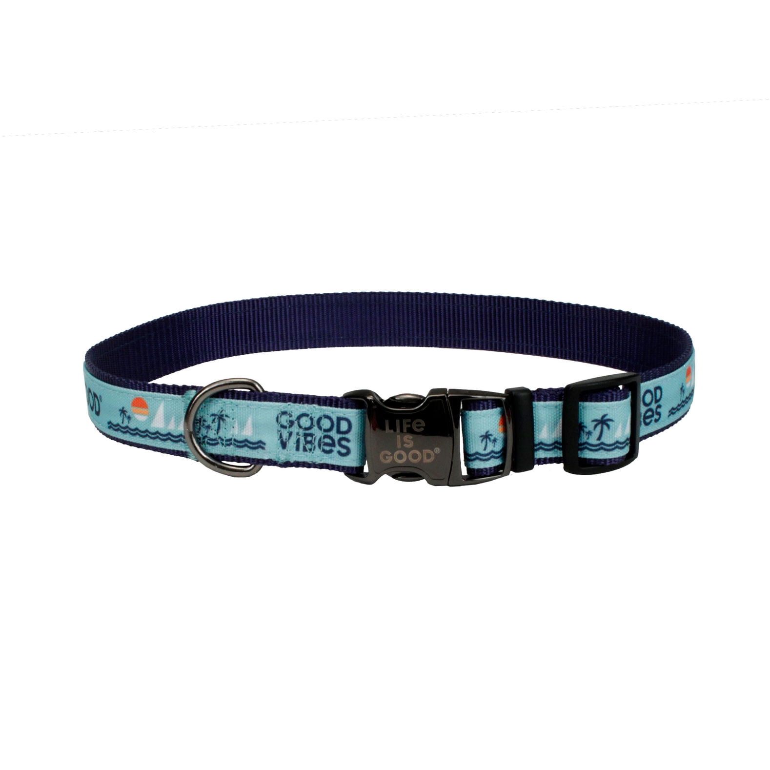 Life is Good® Canvas Overlay Dog Collar, Blue Good Vibes, 5/8" x 12-18"