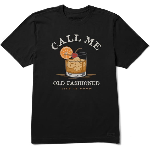 Life is Good Men's Call Me Old Fashioned Short Sleeve Crusher TeeMen and women, White Black T-shirt, size: Extra large S-1409XL