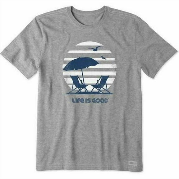Life is Good Men's 70's Retro Beach Umbrella Short Sleeve Tee (Medium, Heather Gray)