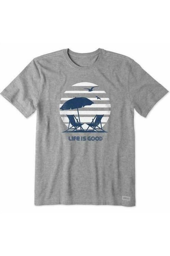 Life is Good Men's 70's Retro Beach Umbrella Short Sleeve Tee (Medium, Heather Gray)