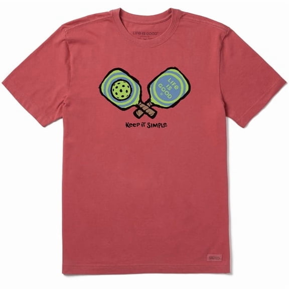 Life is Good Men's Keep It Simple Pickleball Short Sleeve Crusher-LITE Tee (Medium, Faded Red)