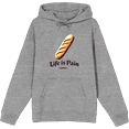 thumbnail image 1 of Life is Pain Bread Pun Adult Heather Gray Long Sleeve Hoodie-XXL, 1 of 3