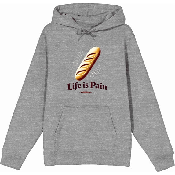 Life is Pain Bread Pun Adult Heather Gray Long Sleeve Hoodie-XXL
