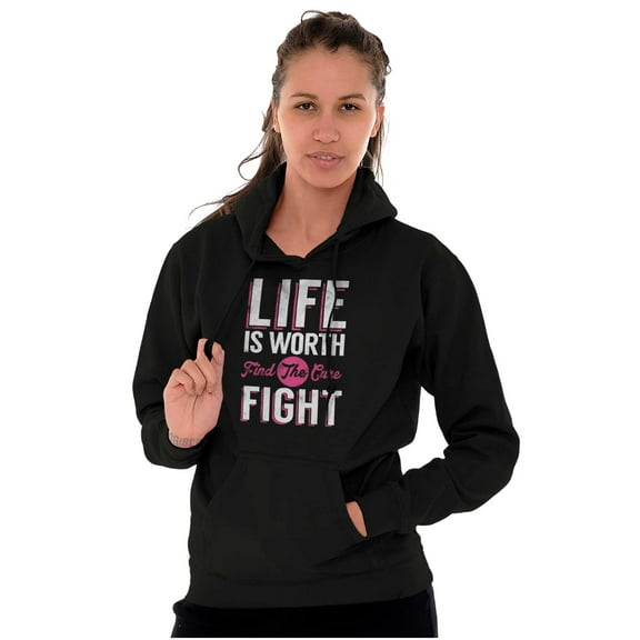 Life is Worth the Fight Breast Cancer Women Plus Size Graphic Pullover Hoodie Brisco Brands 2X