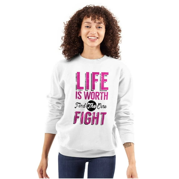 Life is Worth the Fight Breast Cancer Women Plus Size Crewneck Sweatshirt Brisco Brands 4X