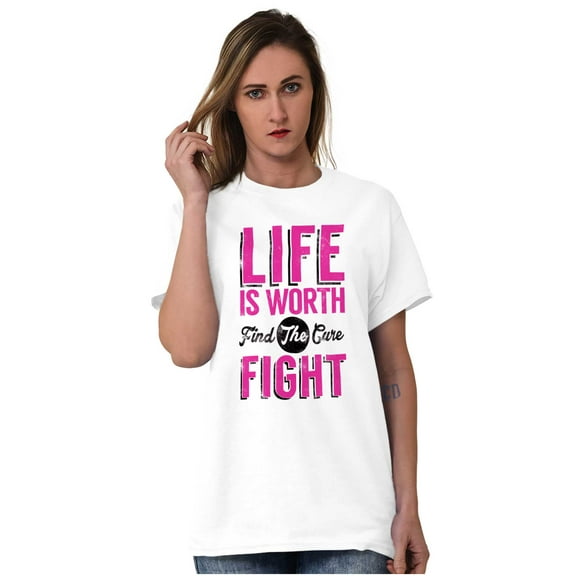 Life is Worth the Fight Breast Cancer Women's Graphic T Shirt Tees Brisco Brands X