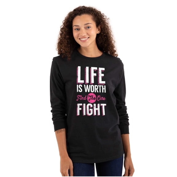 Life is Worth the Fight Breast Cancer Women's Long Sleeve T Shirt Brisco Brands S