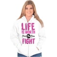 thumbnail image 1 of Life is Worth the Fight Breast Cancer Zip Hoodie Sweatshirt Women Brisco Brands L, 1 of 6