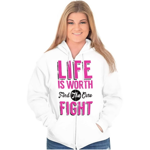 Life is Worth the Fight Breast Cancer Zip Hoodie Sweatshirt Women Brisco Brands L