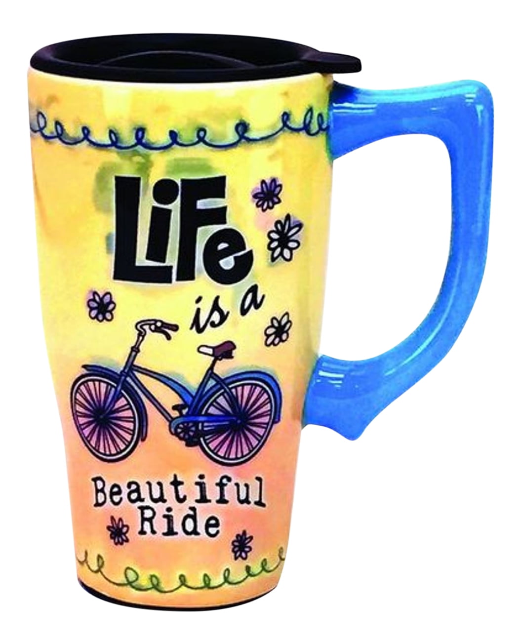 Life is a Beautiful Ride Ceramic Travel Mug with Lid 16 Ounce Coffee Tea Latte