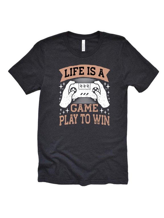 Life is a Game Play to Win Shirt, Video Game Shirt, Vintage Unisex Causal Short Sleeve T-Shirt Tees (X Large) Black