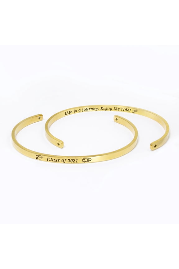 "Life is a journey…" Gold Stainless Steel Graduation Theme Hidden Message Gift for Her Cuff Bracelet with Gift Set