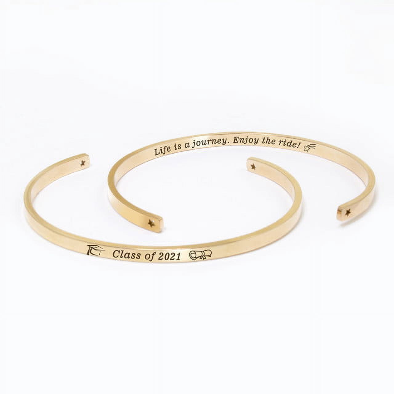 "Life is a journey…" Rose Gold Stainless Steel Graduation Theme Hidden Message Gift for Her Cuff Bracelet with Gift Set