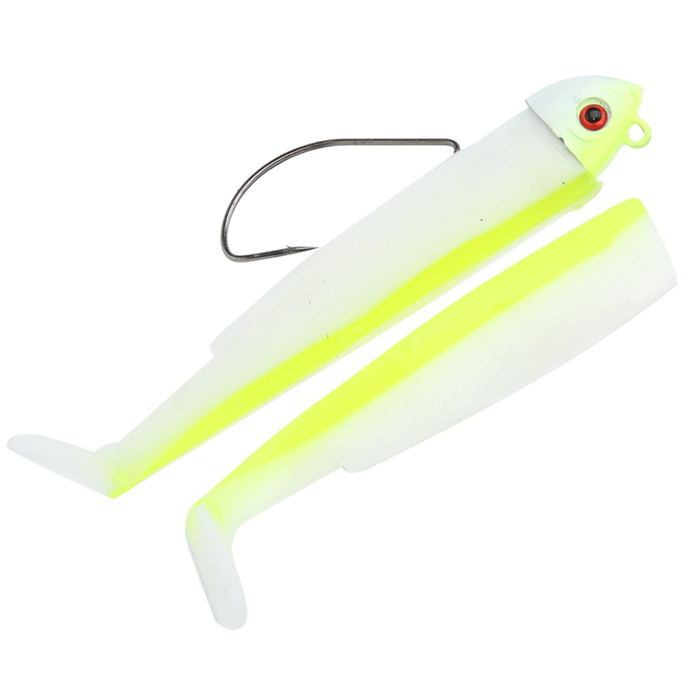 Life-like Fish Head Hooks with T-Tail Soft Baits for Saltwater Angling 2PCS Ocean Fishing Lure Set