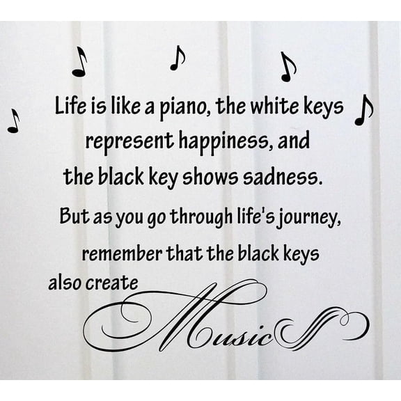 Life is like a piano, the white keys represent happiness, and the black key shows sadness. But as you go through life's wall art Inspirational quotes and saying home decor decal sticker