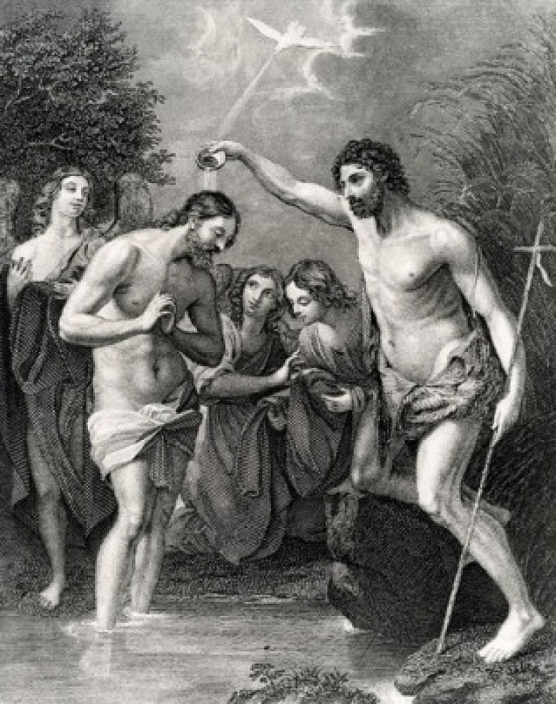 Life of John the Baptist John Baptizing Jesus by unknown artist engraving Canvas Art - (18 x 24)