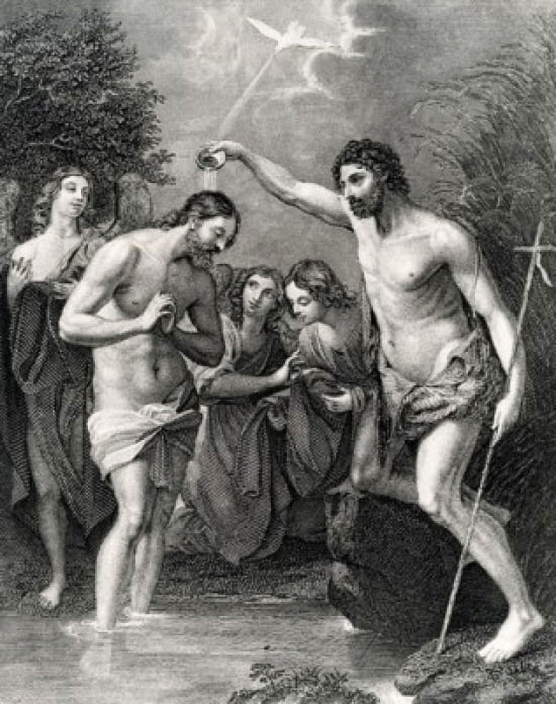 Life of John the Baptist John Baptizing Jesus by unknown artist engraving Canvas Art - (24 x 36)