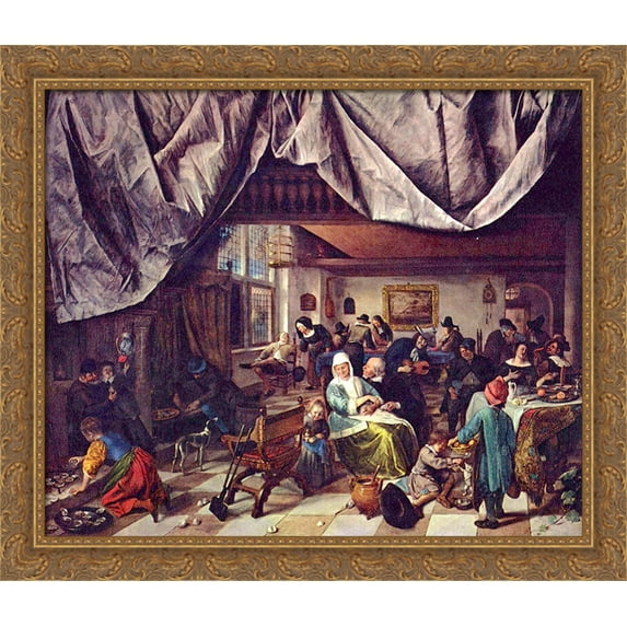 Life of Man 32x28 Large Gold Ornate Wood Framed Canvas Art by Jan Steen