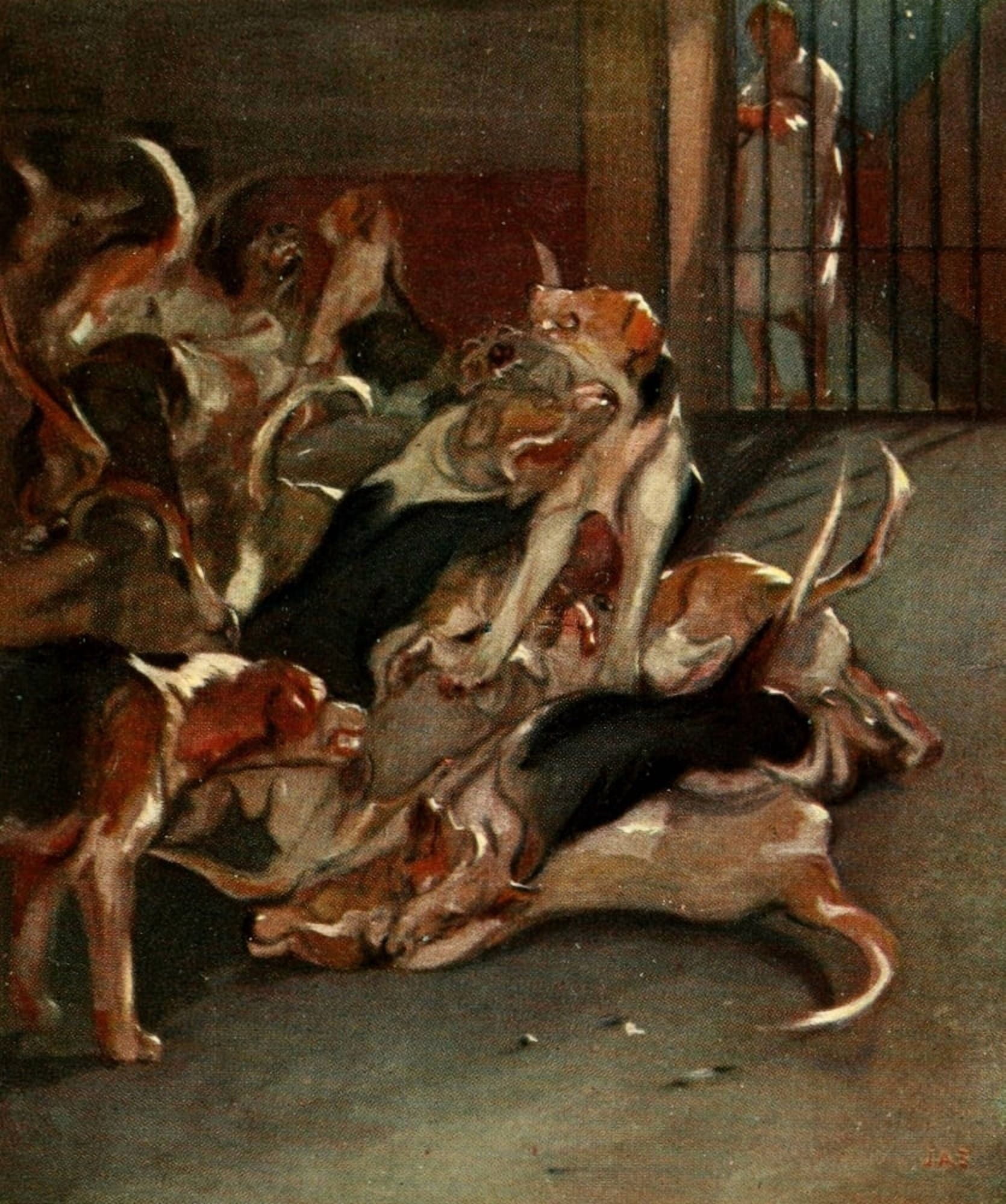 Life of a Foxhound 1890 A regular fight began Canvas Art - James Affleck Shepherd (24 x 36)