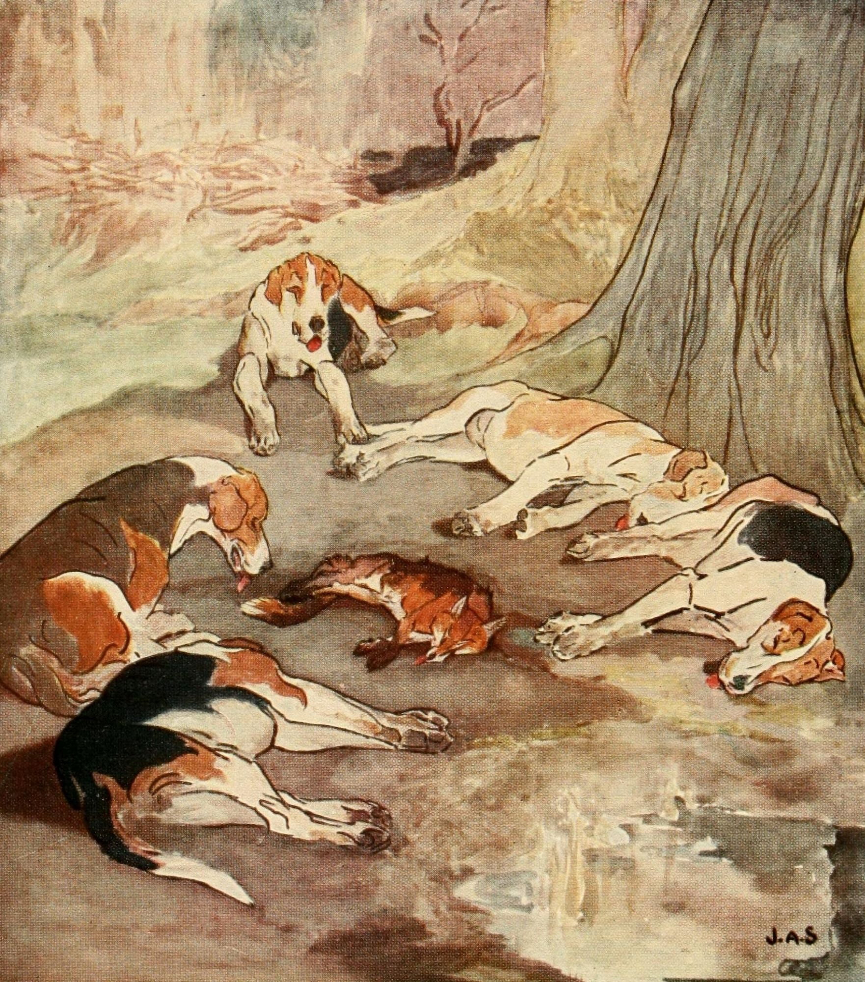 Life of a Foxhound 1890 They lay stretched Canvas Art - James Affleck Shepherd (18 x 24)