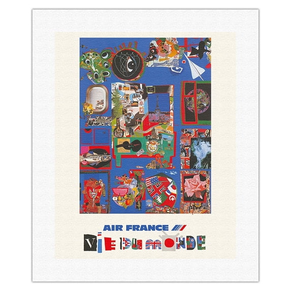 Life of the World (Vie Du Monde) - France - Vintage Airline Travel Poster by Roger Bezombes c.1981 - Fine Art Rolled Canvas Print 16in x 20in