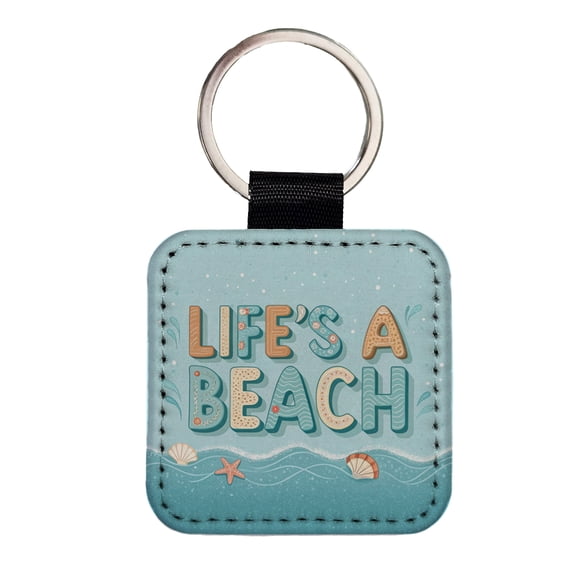 Life's A Beach Sea Foam Ocean Faux Leather Square Keychain