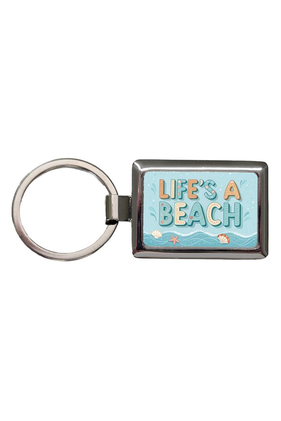 Life's A Beach Sea Foam Ocean Metal Rectangle Keychain