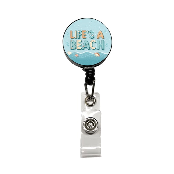 Life's A Beach Sea Foam Ocean Retractable Reel ID Badge Key Card Name Tag Holder with Clip
