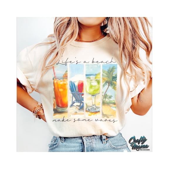Life’s A Beach T-Shirt, Funny Summer Beach Shirt, Make Some Waves Graphic Tee, Beach Cocktails Humor Shirt, Casual Vacation Tee