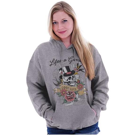 Life's A Gamble Skull Rose Tattoo Hoodie Sweatshirt Women Men Brisco Brands S