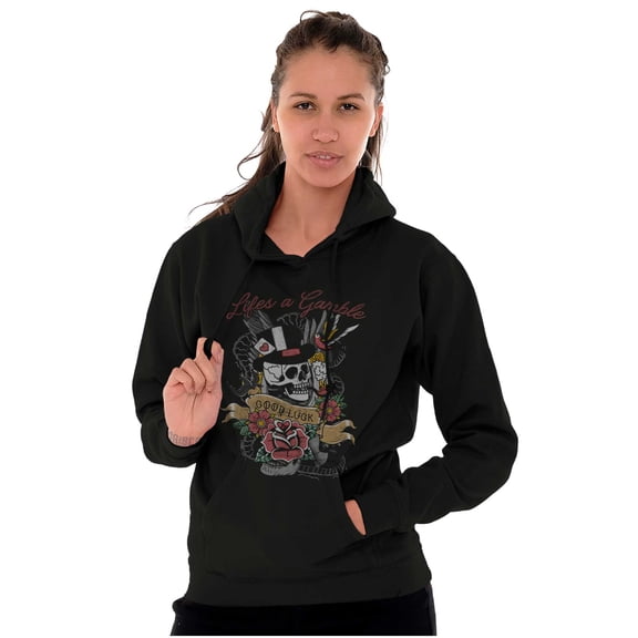 Life's A Gamble Skull Rose Tattoo Hoodie Sweatshirt Women Men Brisco Brands S