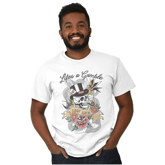 Life's A Gamble Skull Rose Tattoo Men's Graphic T Shirt Tees Brisco Brands M