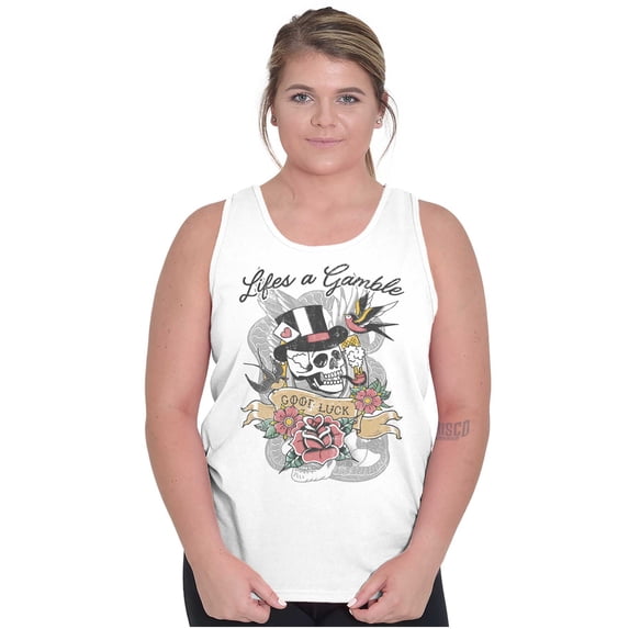 Life's A Gamble Skull Rose Tattoo Tank Top T Shirts Men Women Brisco Brands X