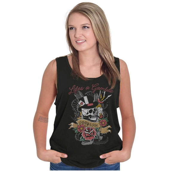 Life's A Gamble Skull Rose Tattoo Tank Top T Shirts Men Women Brisco Brands X