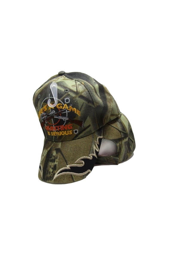 Life's A Game Hunting Is Serious Camo Black Embroidered Cap Hat Guns Bullseye R2