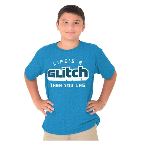 Life's A Glitch Then Lag Video Game Crewneck T Shirts Boy Girl Teen Brisco Brands M