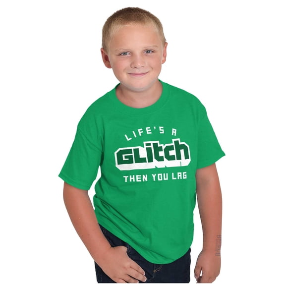 Life's A Glitch Then Lag Video Game Crewneck T Shirts Boy Girl Teen Brisco Brands X
