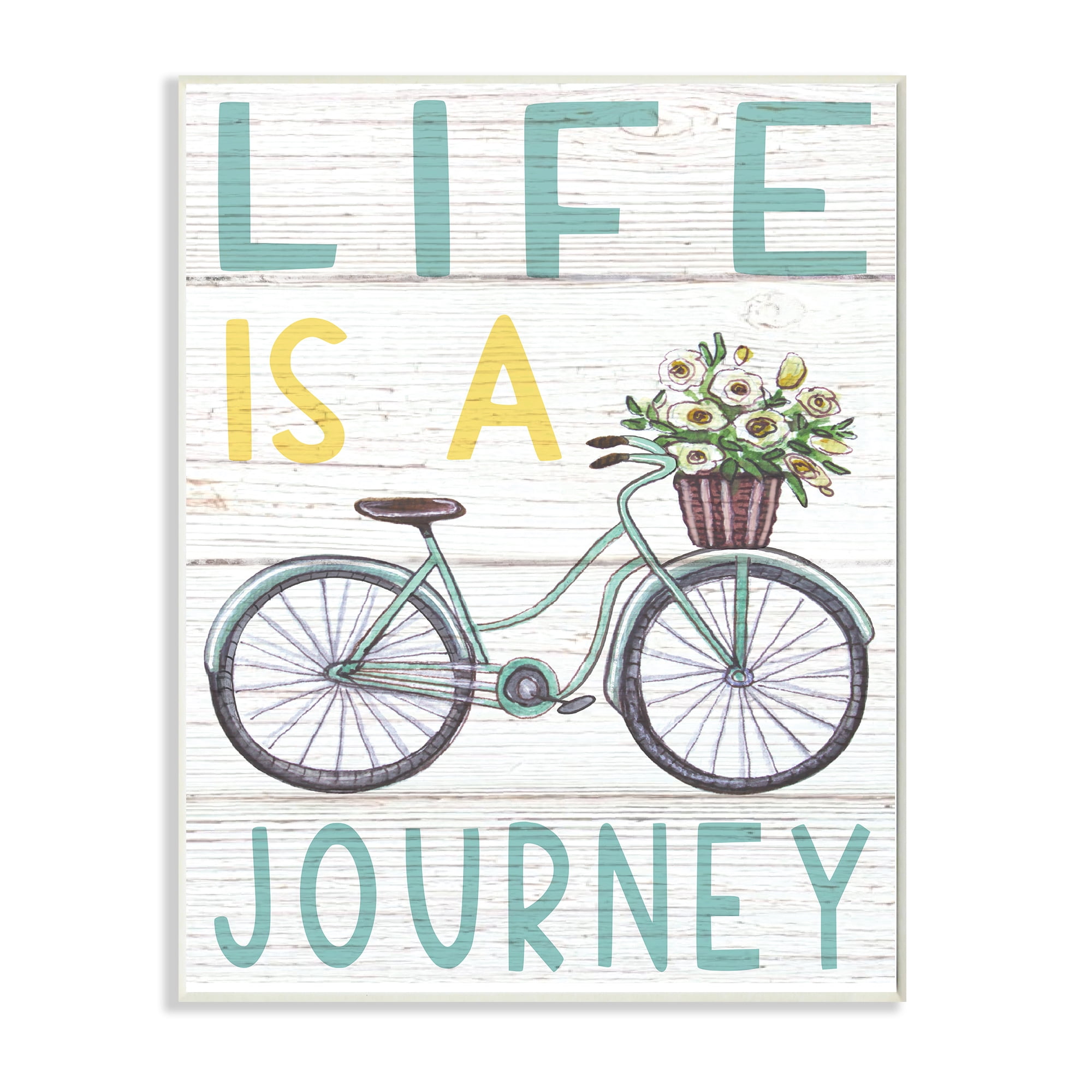 Stupell Industries Life's A Journey Blue Bicycle Flower Basket,10 x 15,Designed by Elizabeth Tyndall
