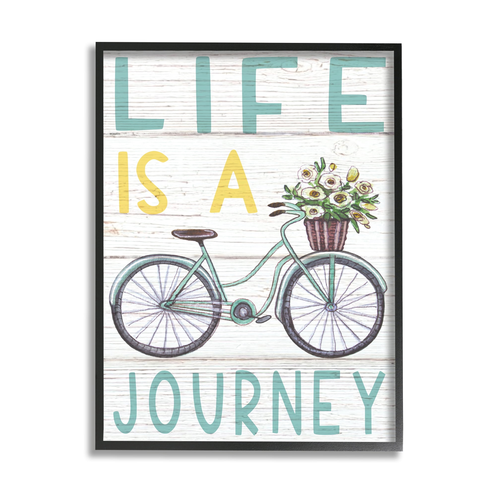 Stupell Industries Life's A Journey Blue Bicycle Flower Basket,24 x 30,Designed by Elizabeth Tyndall